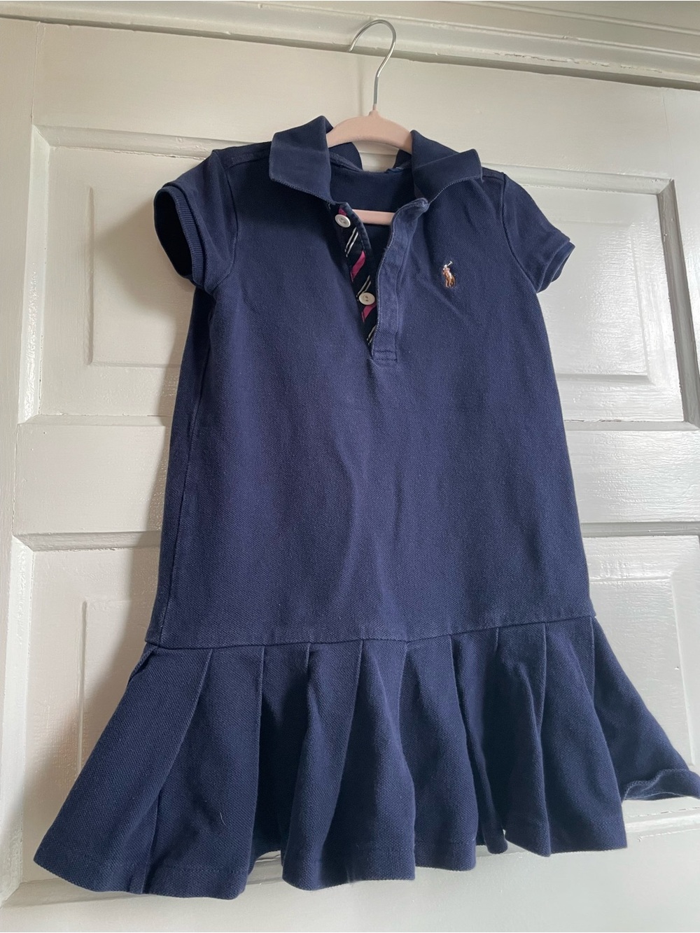 Ralph Lauren Navy Blue Pleated Polo Short Sleeve Dress Toddler Girls Size 3T